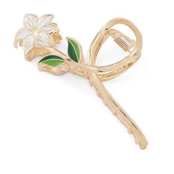 🌷2/35🌷NWT Elegant Gold Metal Enamel Flower Hair Claw Hair Clip - Picture 3 of 13